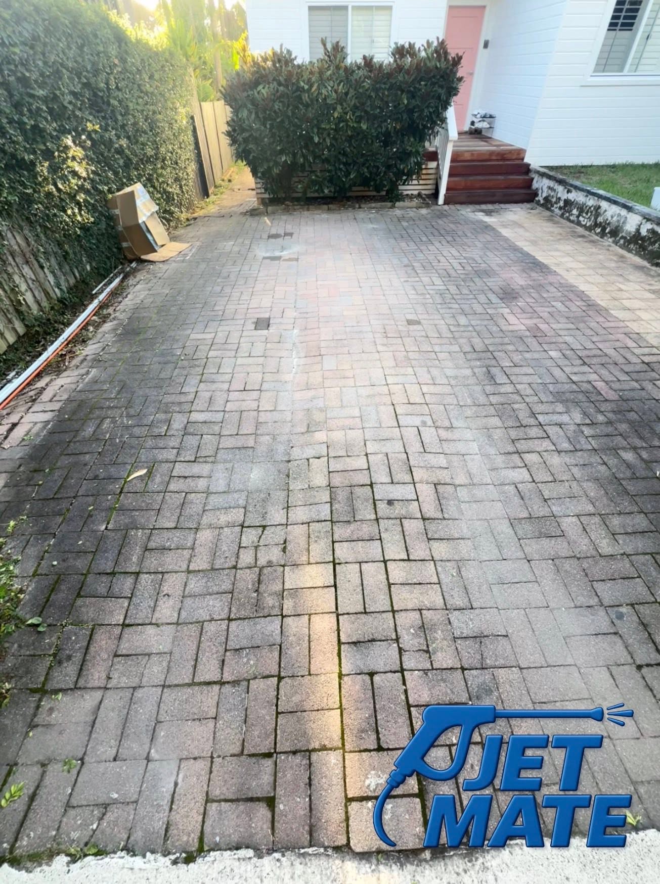 Mouldy brick driveway in Sydney before Jetmate pressure cleaning